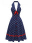 [Vorverkauf] Dunkelblaues 50er Ärmelloses Kleid mit Polka-Dots