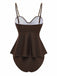 Dunkelbrauner, einfarbiger Tankini im Stil der 1950er Jahre – Vintage-Mode, Retro-Stil