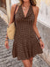 Braunes 60er Minikleid mit Polka-Dots und Faltenausschnitt