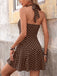 Braunes 60er Minikleid mit Polka-Dots und Faltenausschnitt