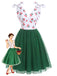 Dunkelgrünes 50er Netz-Kleid mit Farbblock und Kirschen