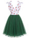 Dunkelgrünes 50er Netz-Kleid mit Farbblock und Kirschen