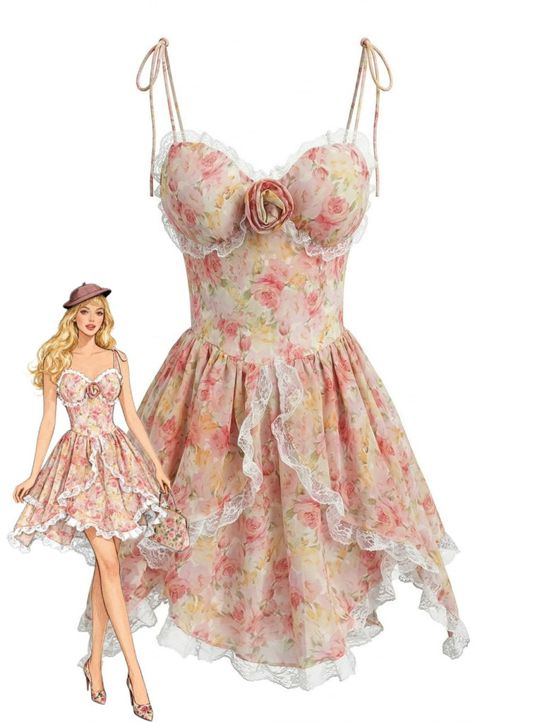 Rosa & Rosa 50er Kleid mit Blumen und Spitze