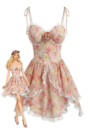 Rosa & Rosa 50er Kleid mit Blumen und Spitze