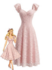Rosa 50er Kleid mit Herzausschnitt und Rüschen