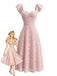 Rosa 50er Kleid mit Herzausschnitt und Rüschen
