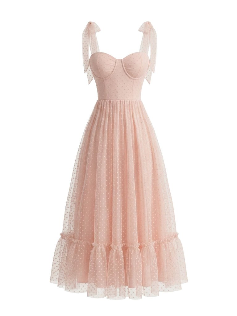 DunkelRosa 1950er Schweizer Punkt Puffärmelärmel Maxi Kleid
