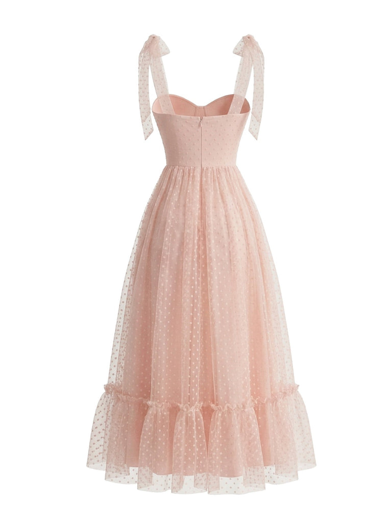 DunkelRosa 1950er Schweizer Punkt Puffärmelärmel Maxi Kleid
