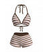 DunkelRosa 1980er Spitze Up Streifen Bikini-Set