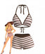 DunkelRosa 1980er Spitze Up Streifen Bikini-Set