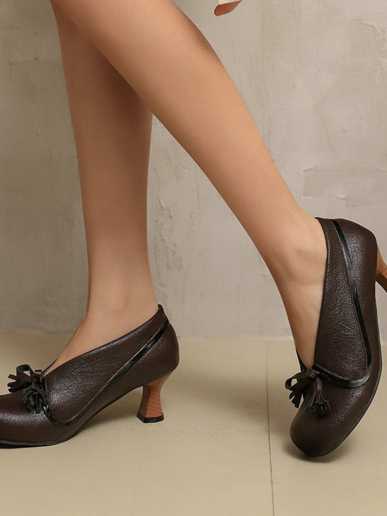 Retro Bogen PU Rundspitze Blockabsatz Schuhe