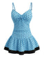 Himmelblaues 50er Badekleid mit Polka-Dots