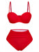 echtes rotes Bikini-Set aus den 1940er Jahren mit hohem Bund und Raffungen
