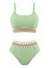 Eisgrün-1950er Zigzag Muster Hochgeschnitten Gerippt Bikini Set