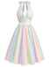 Regenbogen 50er Kleid mit Neckholder und Streifen