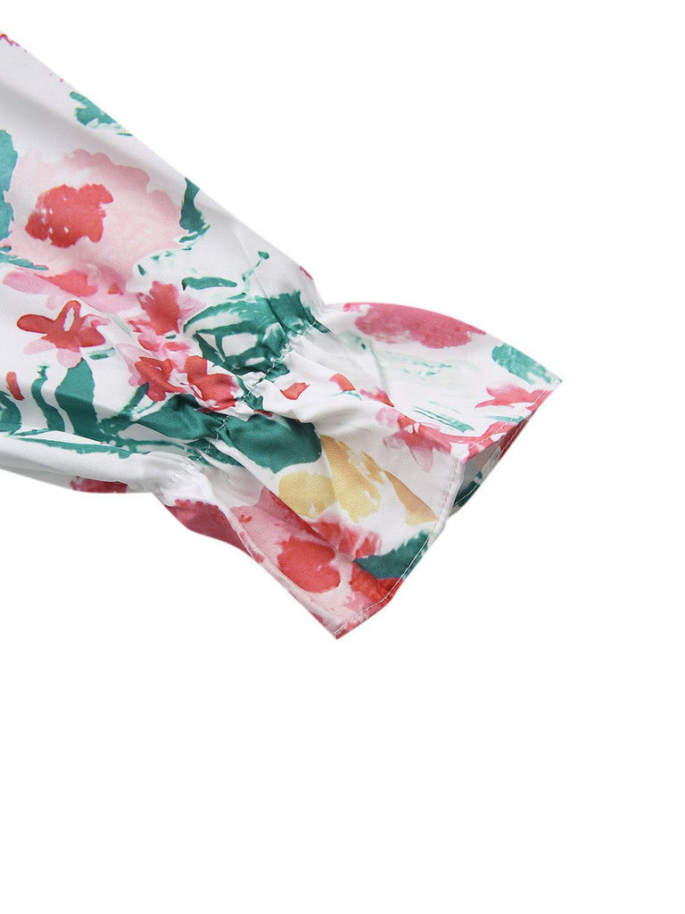 Blumenstirnband mit rosa und grünen Blüten auf weißem Hintergrund