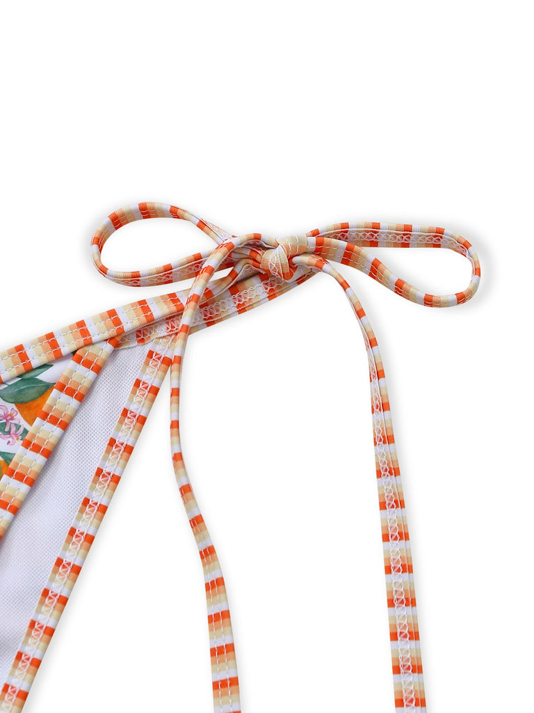 Orangefarbenes Tankini-Set mit Fruchtmuster im Stil der 1950er Jahre mit Haltertop