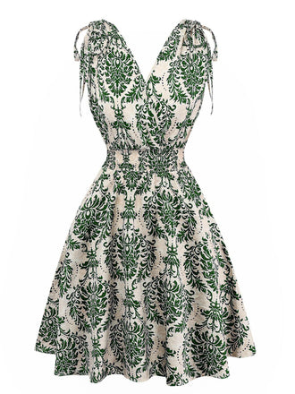 1970er Boho Schnürung V-Ausschnitt Kleid