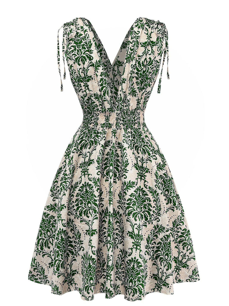 1970er Boho Schnürung V-Ausschnitt Kleid