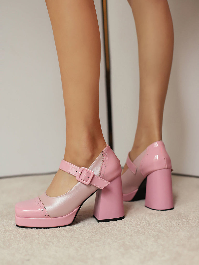 Patent Leder Block Ferse Quadrat Zehe High Heels