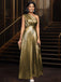 Gold 1980er Metallic Eine Schulter Plissiertes Party Kleid
