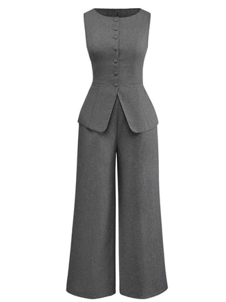 2PCS Solide 1940er Ärmellos Top & Weites Bein Hose