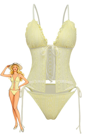 Bikini-Modell aus doppellagigem Spitzenstrickstoff der 1940er Jahre