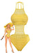 Gelb 1950er Uni Halter Cut-Out Einteiliger Badeanzug