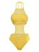 Gelb 1950er Uni Halter Cut-Out Einteiliger Badeanzug