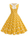 Gelb 1950er Polka Dot Peter-Pan-Kragen Ärmelloses Kleid