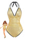 Gold 1950er Metallic Schimmernd Riemchen Halter Einteiliger Badeanzug