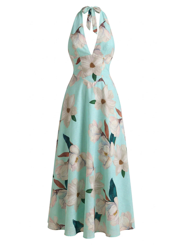 Geblümtes Kleid mit V-Ausschnitt aus den 1930er Jahren – Vintage-Kleid, Retro-Mode