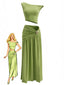 2PCS 1930er Schulterfrei Top & Schlitz Gerafft Maxi Rock