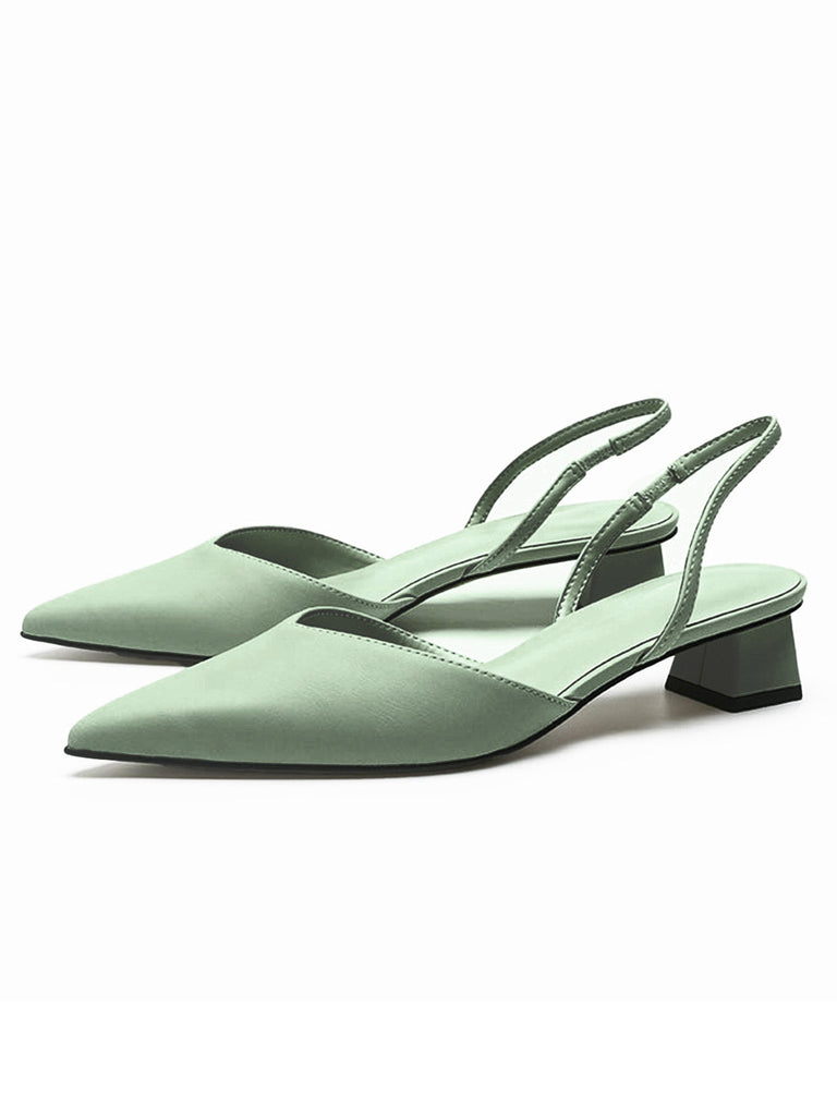 Spitz zulaufende Uni Slingback Träger Low Block Schuhe