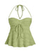 Robustes, strukturiertes Babydoll-Top im Y2K-Neckholder-Stil. Das schmeichelhafte, geraffte Oberteil ist ideal für legere Anlässe oder Retro-Partys.