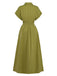 Grünes Hemdkleid aus den 1930er Jahren mit Reverskragen und Schlitz – Rückansicht