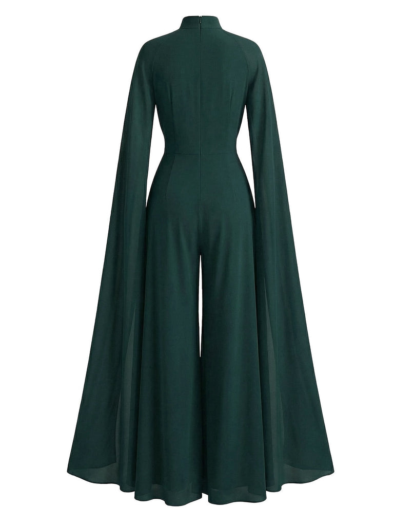 1930er Satin Langarm Rüschen Saum Gerafft Jumpsuit