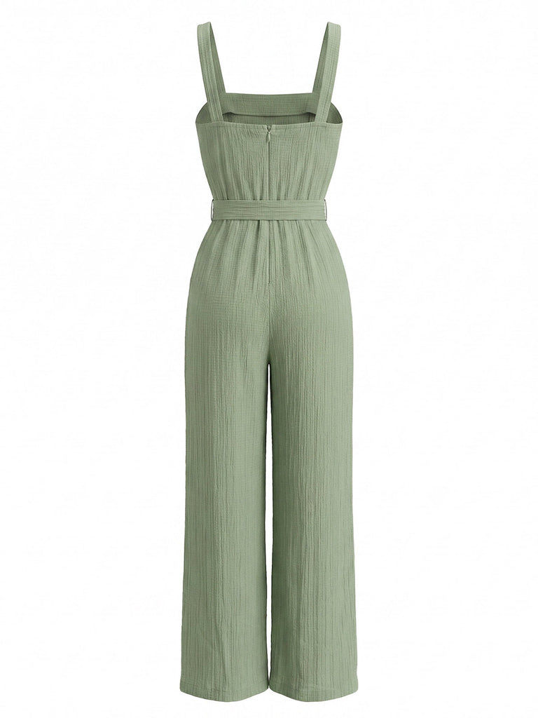 Grüner 30er Jumpsuit mit Eckiger Ausschnitt und Bindeband