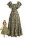Grünes 40er Kleid mit Ditsy-Blumen und Eckiger Ausschnitt