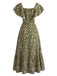 Grünes 40er Kleid mit Ditsy-Blumen und Eckiger Ausschnitt