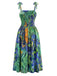 Grünes 50er Kleid mit Spaghettiträger und Blumen