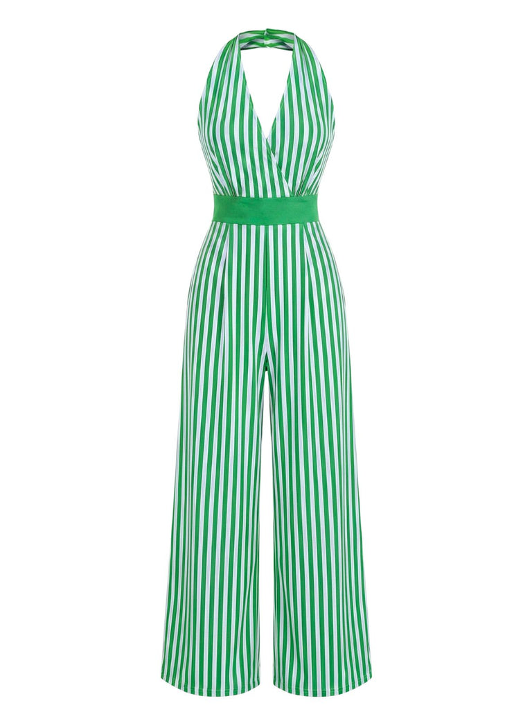 Grüner 50er Jumpsuit mit Neckholder und Streifen