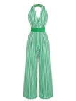 Grüner 50er Jumpsuit mit Neckholder und Streifen