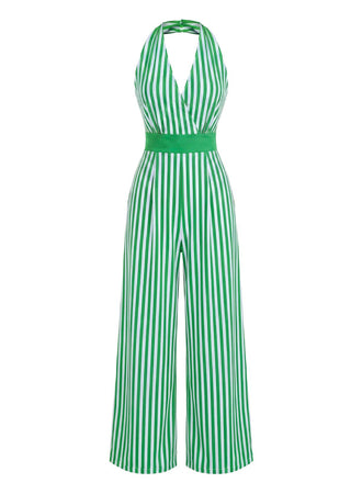 Grüner 50er Jumpsuit mit Neckholder und Streifen