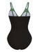 Schwarzer Badeanzug mit grünen Trägern auf weißem Hintergrund