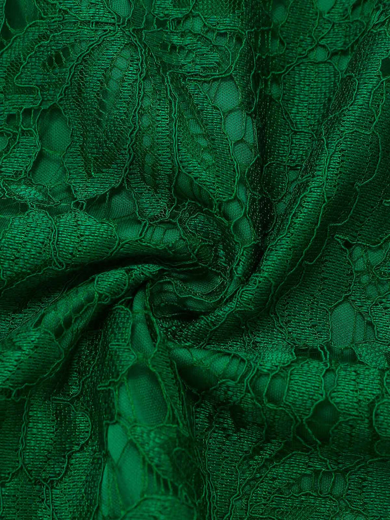 Grünes 50er Ärmelloses Swingkleid mit Farbblock und Spitze