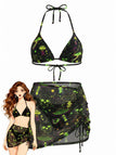 Grünes 60er Netz-Bikini-Set mit Neckholder und Totenkopf