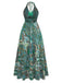 Grünes 70er Boho Maxikleid mit Tiefer V-Ausschnitt und Neckholder