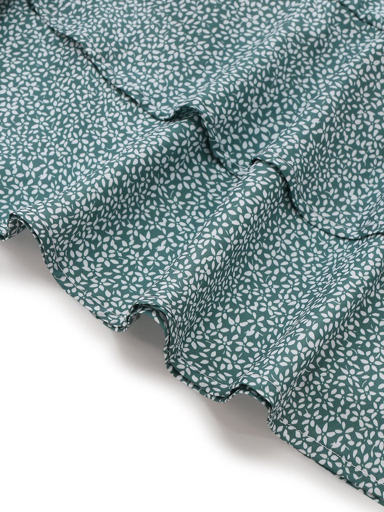 Grün 1970er Blumen Schleife vorne Ärmellos Midi Kleid