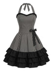 Graues 50er Swingkleid mit Neckholder und Rüschen